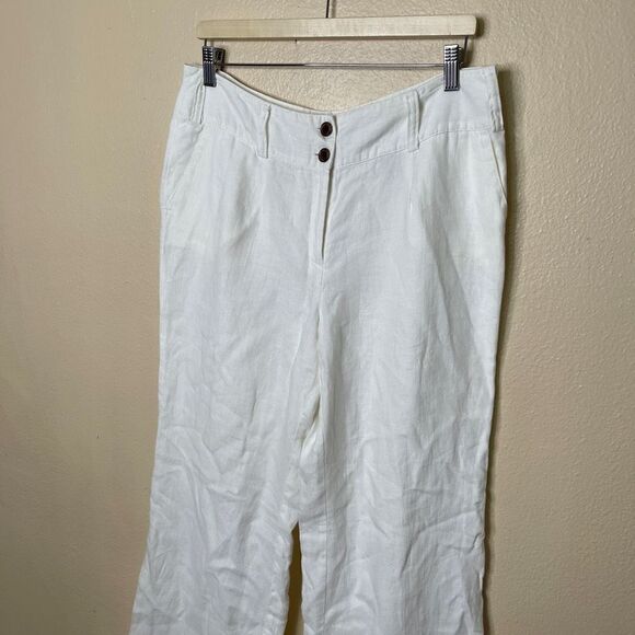 Style & Co Pants Womens 12 White Linen Wide Leg Pockets Casual - Picture 2 of 9